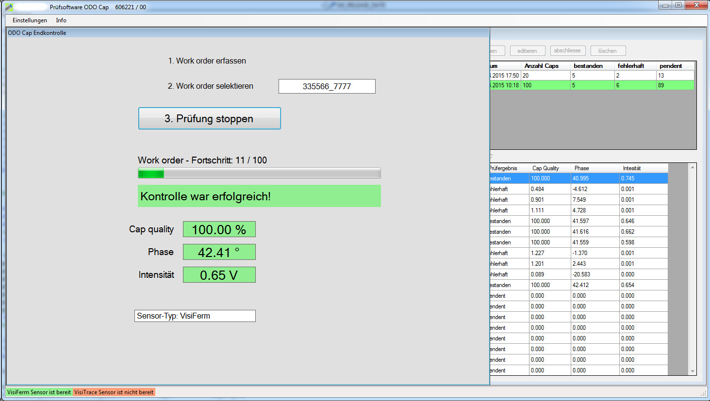 Automated sensor cap test application